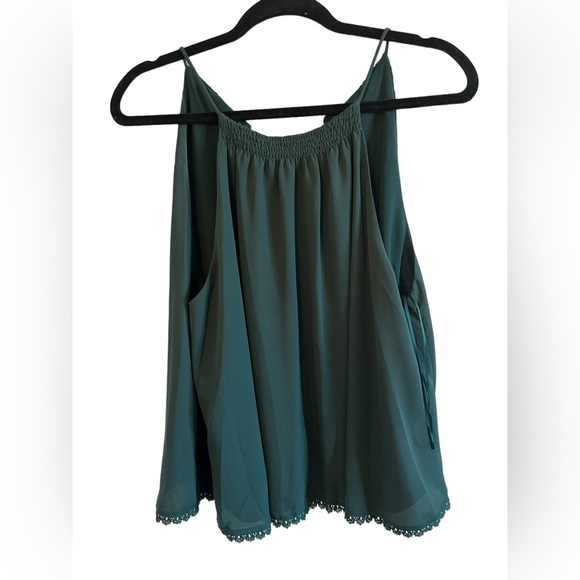 NWT Sophie Rue Forest Green Cami Blouse with Lace Trim Women’s Size Large - Picture 4 of 4